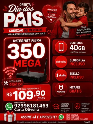 Wi-fi com instalação grátis + linha de celular incluso.