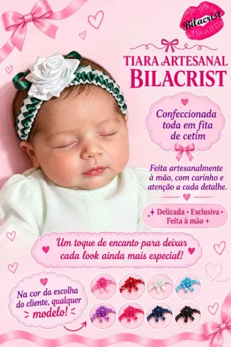 Tiara bebê cetim artesanal