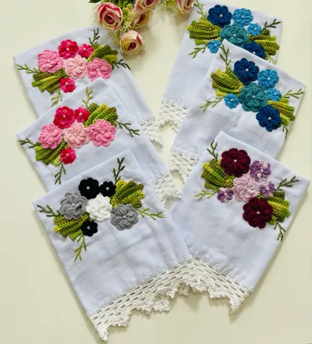 Kit com 6 panos de prato de crochê coleção floral white