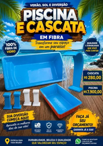 Piscina e cascata de fibra de vidro