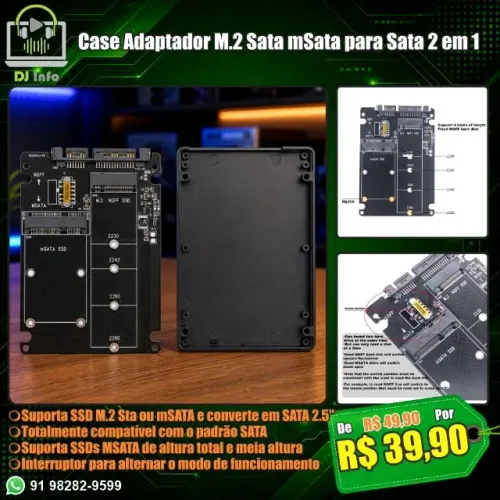 Case Adaptador M.2 Sata mSata para Sata 2 em 1