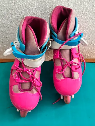 Patins Inline Infantil Rosa Ajustável - Tamanho 33 ao 37 (Pouco Uso)