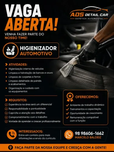 ? VAGA ABERTA ? HIGIENIZADOR AUTOMOTIVO ?<br>