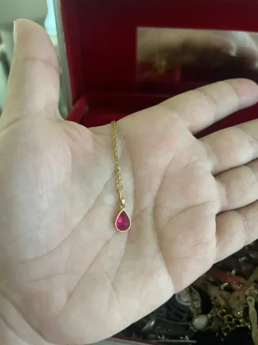 Corrente 45cm de outro 18k com pingente de rubi vermelho