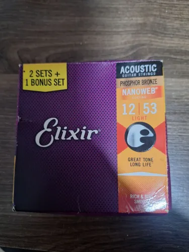 Encordeamento Cordas Elixir 012 53 Violão Aço Original + kit 2 sets