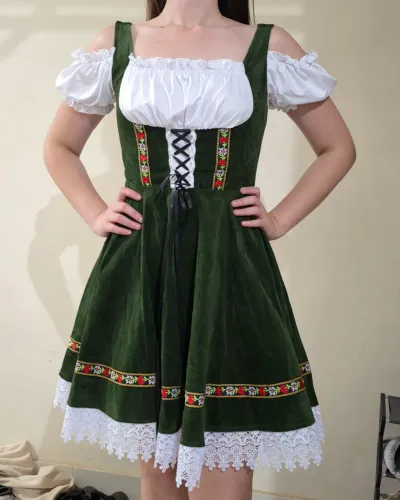 Dirndl Oktoberfest Verde Veludo - tamanho M - Traje típico