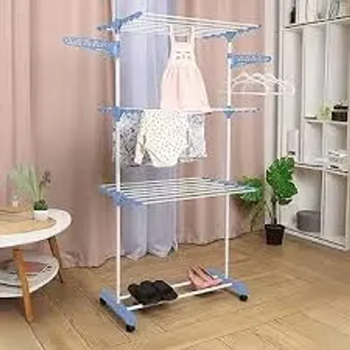 Varal de Chão 3 andares c/ Rodinhas Dobrável Retrátil - Varal de Roupa