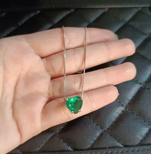 colar prata 925 pingente coração verde