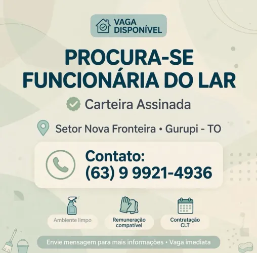 PROCURA SE FUNCIONARIA DO LAR