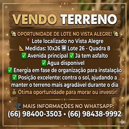  LOTE À VENDA NO VISTA ALEGRE - OPORTUNIDADE!
