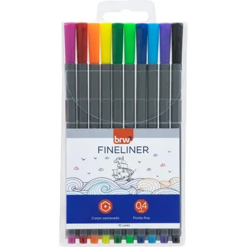 Caneta com ponta porosa Fineliner 0.4mm 10 Cores - Brw