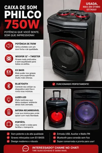 Caixa de Som Philco 750W à venda!