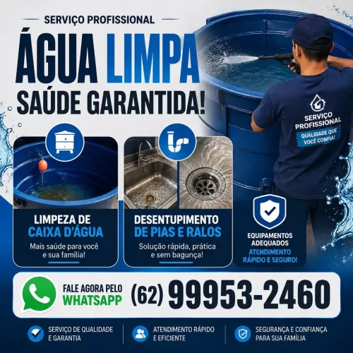 Limpeza de caixa d'água e desentupimento de pias ralos e caixa gordura