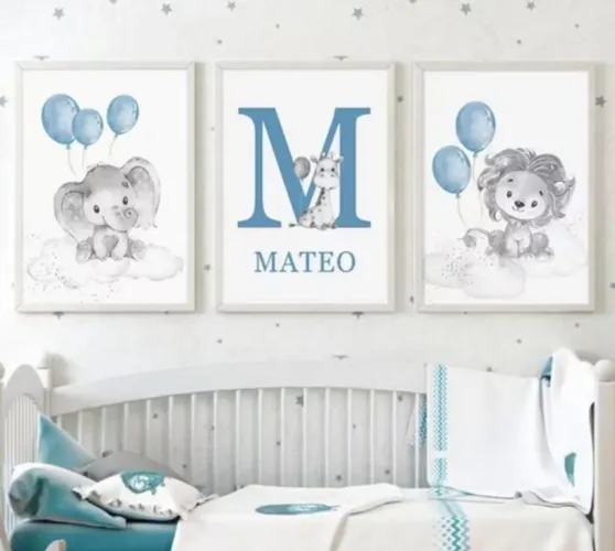 KIT 3 QUADROS DECORATIVOS INFANTIL SAFARI NOME PERDSONALIZADO 
