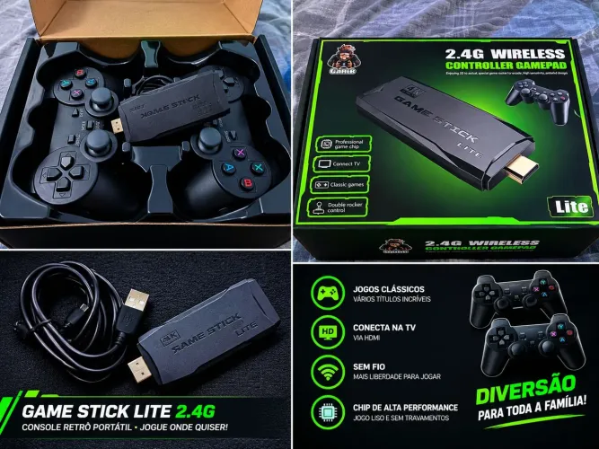 Game Stick Lite 2.4G com 2 Controles, Receptor USB e Jogos Retrô