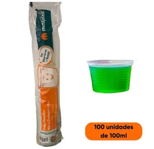 Kit 1800 Potes Descartável COM tampa 100ml. Transparente.