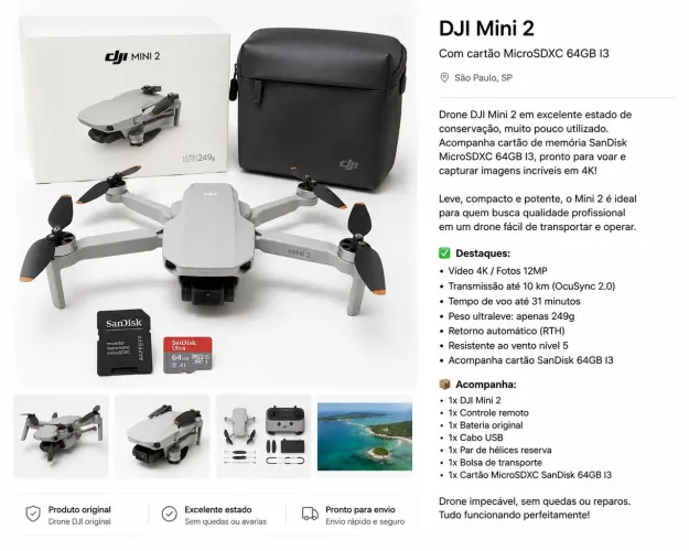 Dji Mini Drone Mini 2 Câmera 2.7k C/ 1 Bateria