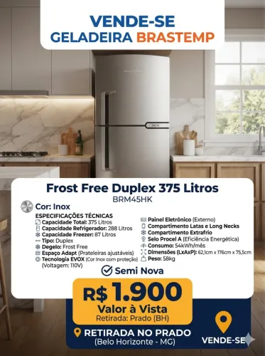 Vendo Geladeira Frost Free Inox- Semi Nova 