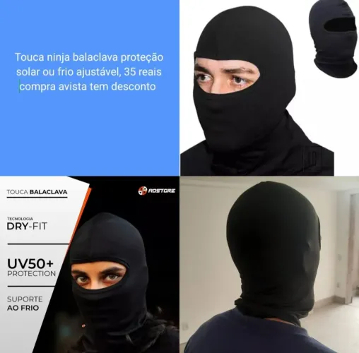 Touca ninja balaclava proteção sol e frio