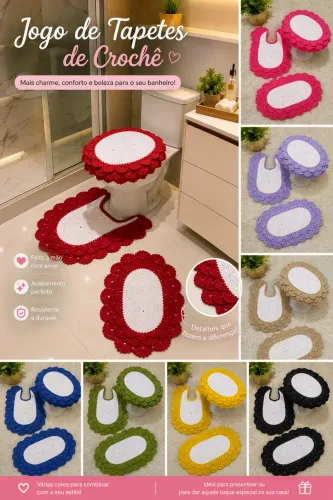 Kit de tapete de crochê para banheiro 