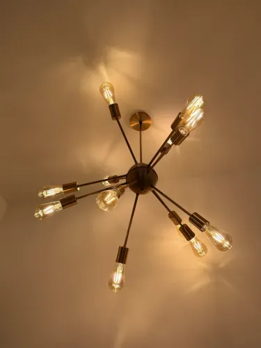 Lustre Plafon Sputnik Dourado 10 Hastes + 10 Lâmpadas Filamento LED
