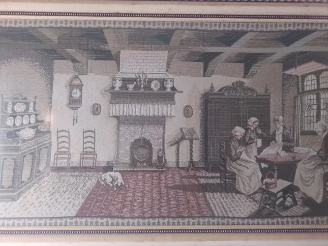 Quadro tapeçaria vintage cena europeia 79 cm altura 1,78 largura