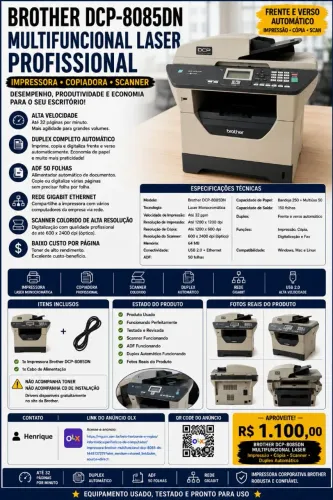 Impressora Brother Multifuncional DCP 8085 DN 