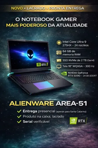 Dell Alienware 18 Area-51 Laptop 64gb<br>Ram 2tb Ssd Rtx 5090 Preto