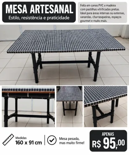 Mesa retangular artesanal firme e forte