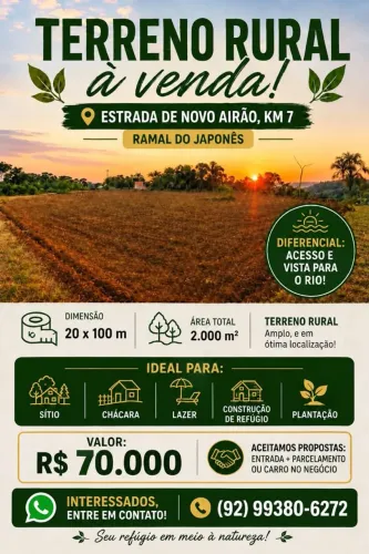 Oportunidade de terreno em frente o rio próximo de Manacapuru