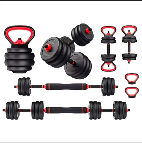 Kit Halteres Barra Kettlebell 3 em 1 Ajustável 20kg Musculação Treino Casa JustGoFit