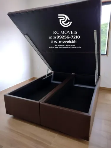 Conjunto cama box Baú Super King 1.93x2.03 Bipartido Blindado com Pistão a Gás