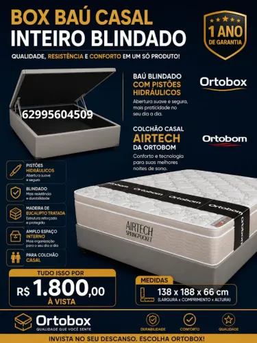Box Baú blindado e colchão Casal da ortobom de molas ensacadas