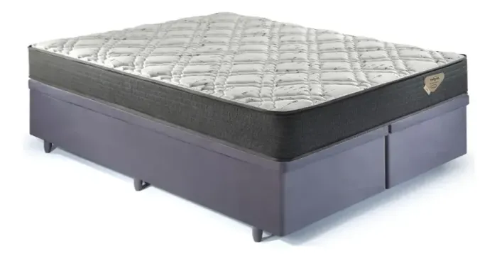 Cama Box Baú Cinza King e Colchão King Riviera