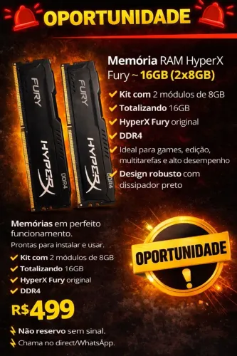 Memória RAM DDR4 HyperX 16GB (2x8) / OPORTUNIDADE ÚNICA