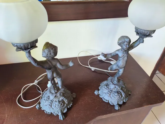 ? Par de Luminárias Vintage Clássicas com Putti - Déc. 1940/60