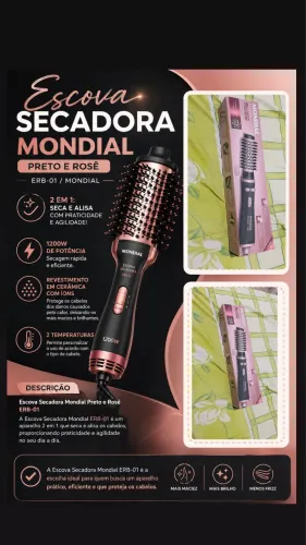 Escova Secadora Mondial ERB-01 Preto e Rosê