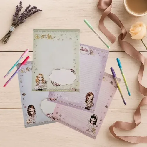 Papel De Carta Colecionável Jolie - 4 Folhas + Caneta