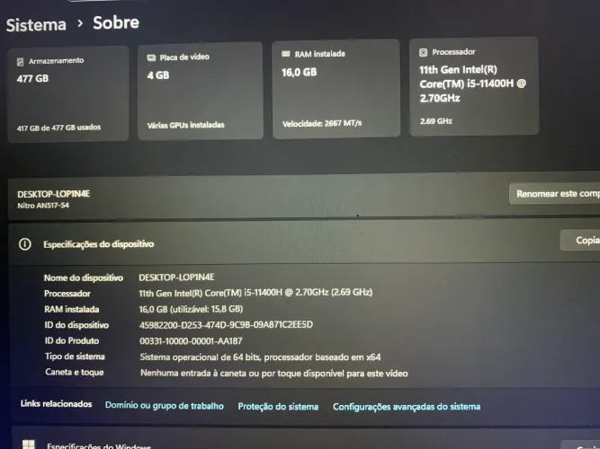 Vendo nitro 5 ou troco em um rog ally