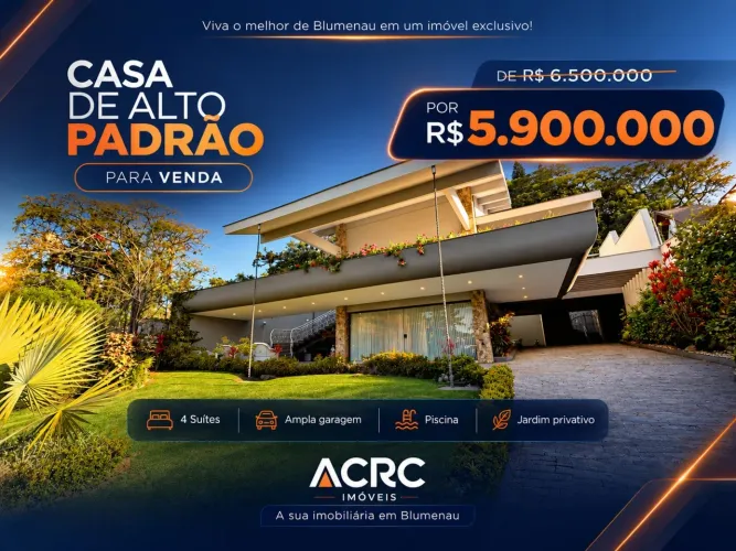 ACRC Imóveis - Casa de Alto Padrão a Venda no Bairro Itoupava Seca em Blumenau