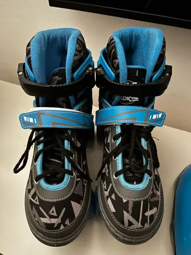 Patins para Menino Quad - 4 Rodas - Azul + Kit de Proteção Completo - Seminovo