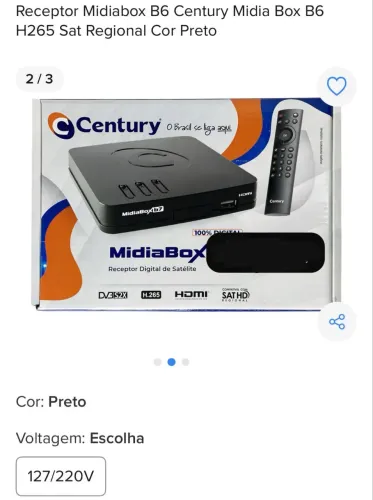 Receptor mídia box B6 century H265 dar regional cor preto