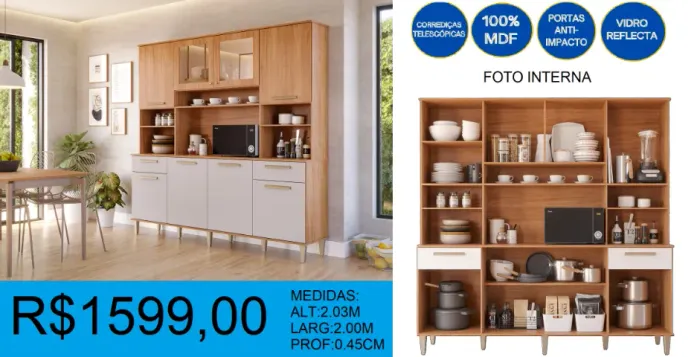 Cozinha - mdf - vidro reflecta - compre hoje e receba em até 72 horas 