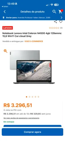 Vendo notebook Lenovo celeron N4500 praticamente nunca usado