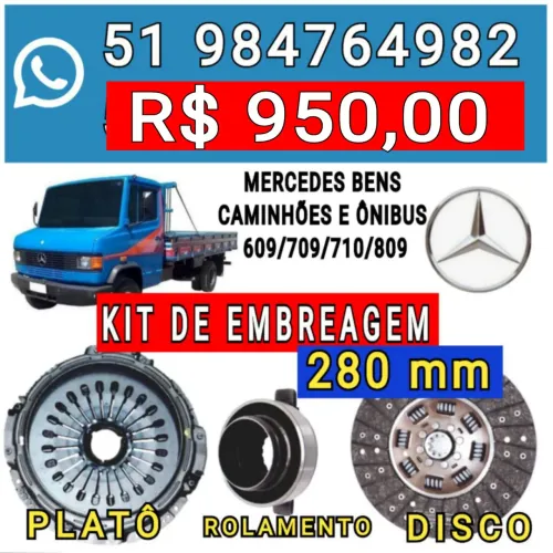 EMBREAGEM KIT PLATO , DISCO E ROLAMENTO DO CAMINHÃO MERCEDES BENZ MOD. 609,709,710,809 