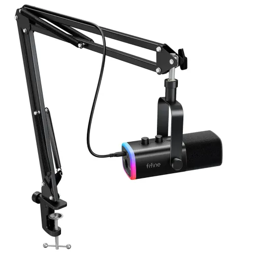 FIFINE-Kit de Microfone XLR Dinâmico Gaming USB Mic Set, RGB, para PC, PS5