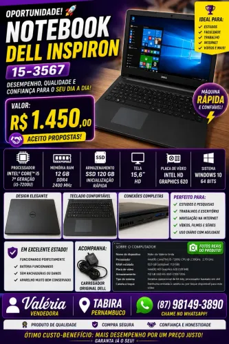 Notebook Dell Inspiron 15-3567 ? Intel Core i5 7ª Geração (i5-7200U)