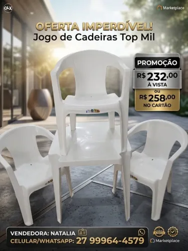JOGO DO MESA PLÁSTICAA COM 4 POLTRONAS