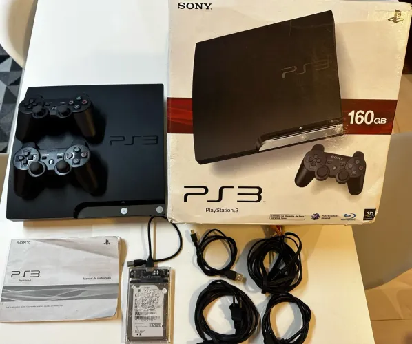 Ps3 slim + HD externo 120gb - Desbloqueado - Completo - Muito Novo