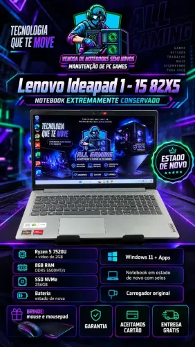Notebook Lenovo Ryzen 5 7520u, 8gb DDR5, NVME 256GB ESTADO DE NOVO COM GARANTIA